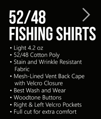 Fishing shirt specifications on a black background