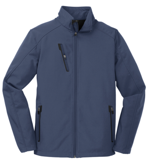 Blue jacket with black zippers on a white background