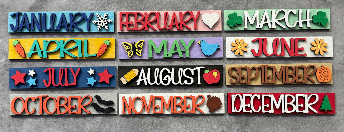 Colorful wooden blocks with months of the year