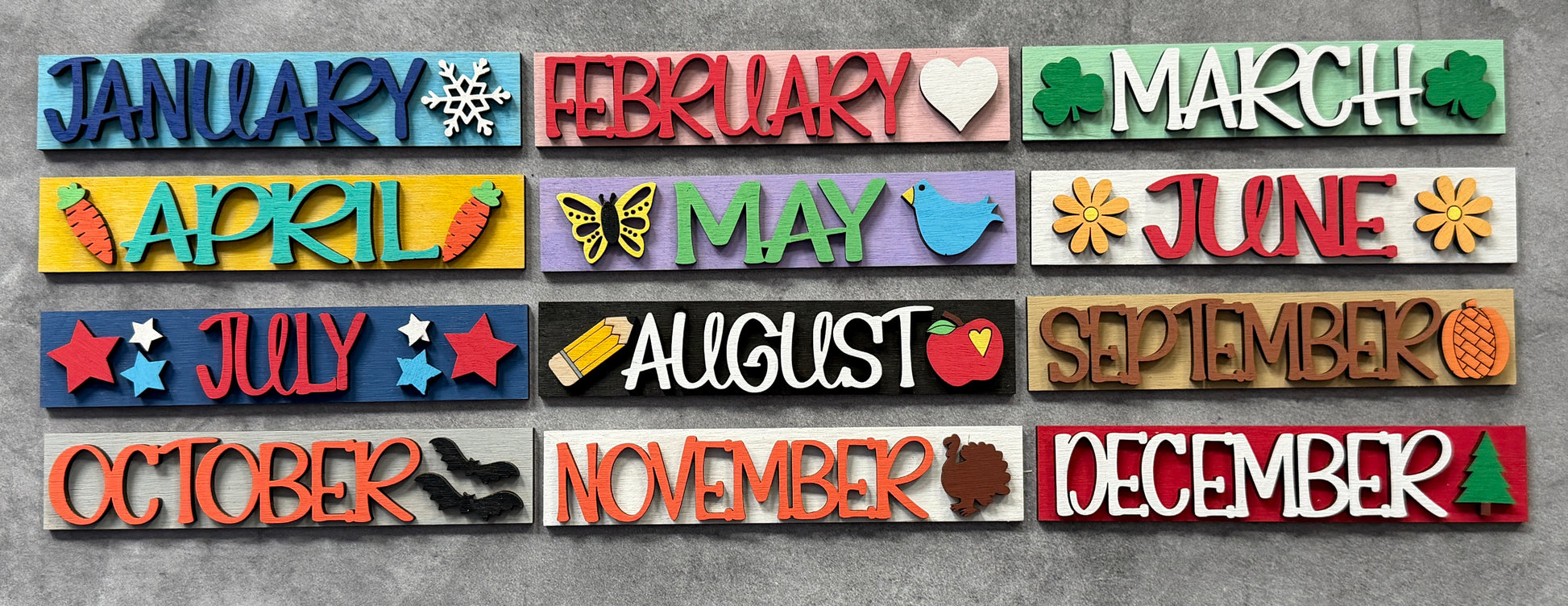 Colorful wooden blocks with months of the year