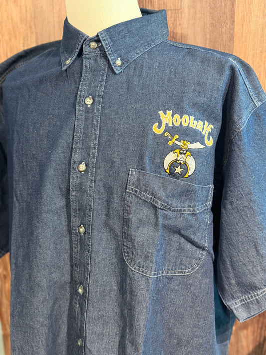 a blue shirt with a logo on it
