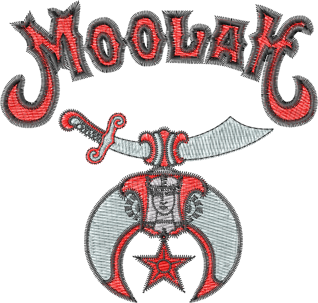 Embroidered patch with 'Moolah' text and a design featuring a sword and star on a white background.
