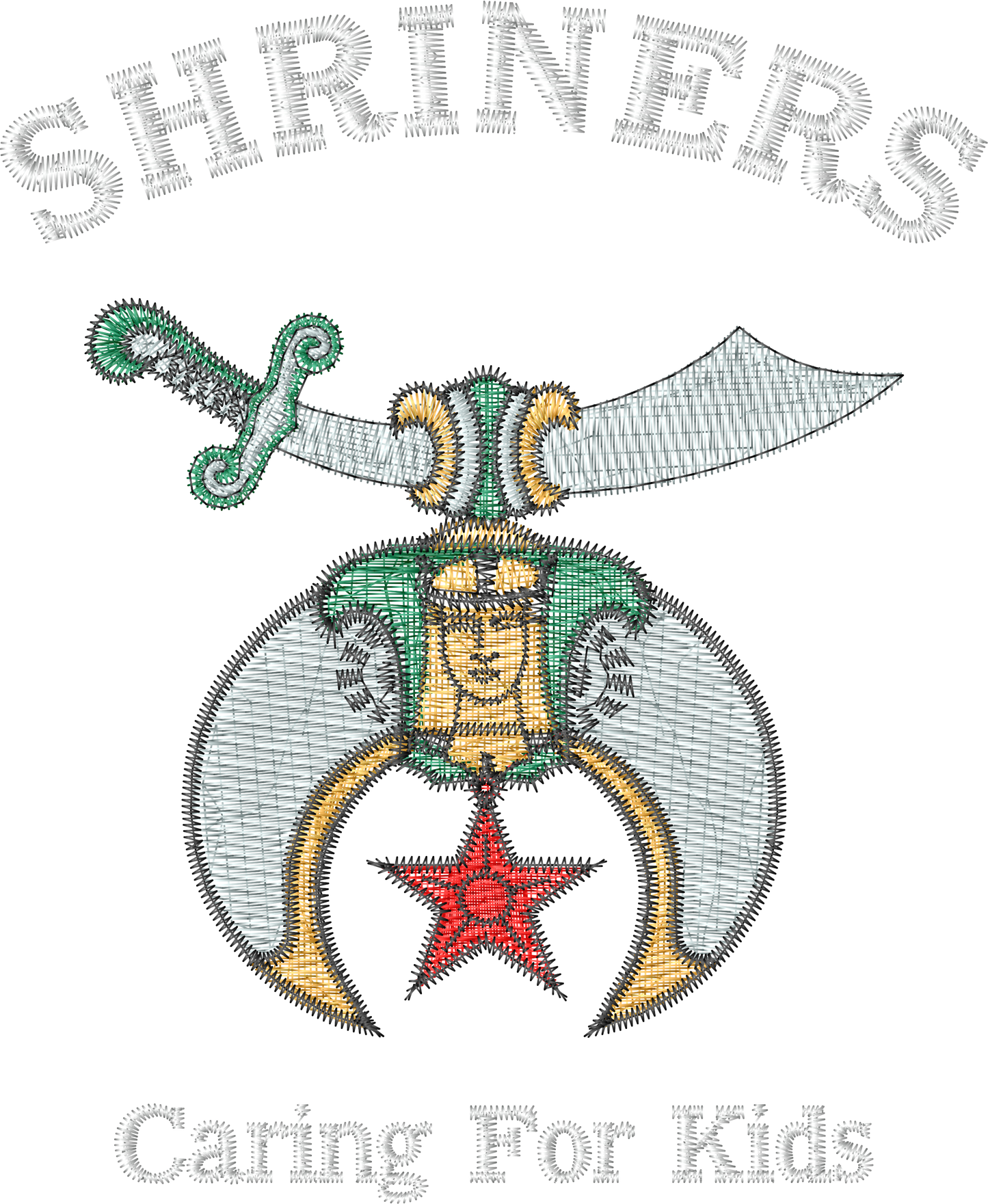 Shriners logo with text 'Caring For Kids' on a white background