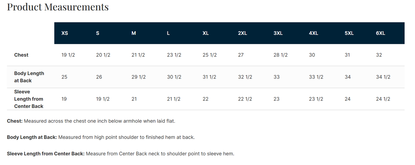 a screenshot of a clothing chart